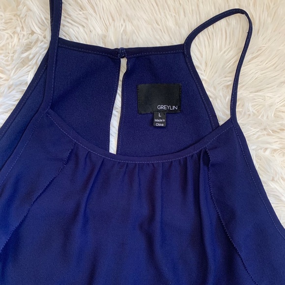 NAVY RUFFLE COCKTAIL DRESS - Picture 3 of 8